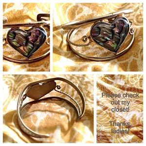Adjustable Silver Abalone Heart Cuff Bracelet