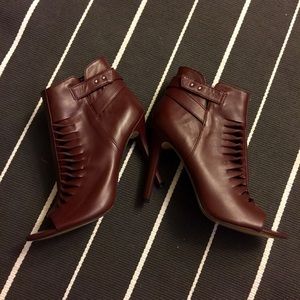 Burgundy Open Toe Heeled Ankle Booties