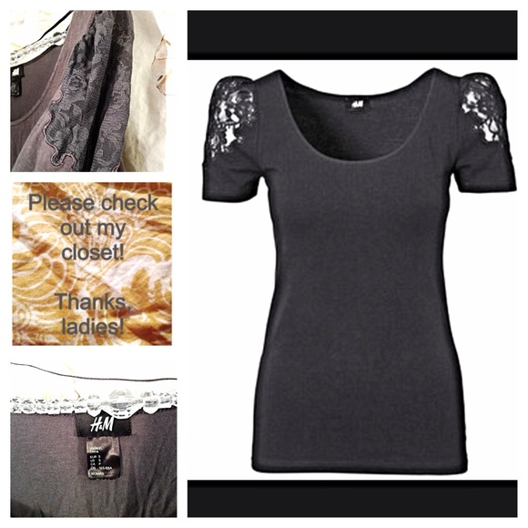 Grey Lace Cap Sleeve Shirt Top H&M Divided Cotton