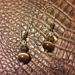 Brown Bead Crystal Hook Dangle Earrings