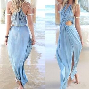 Sabo Like Slit Sexy Maxi Cover Up Drawstring Dress