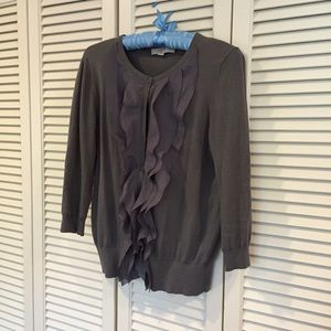 Loft Gray Ruffle Cardigan