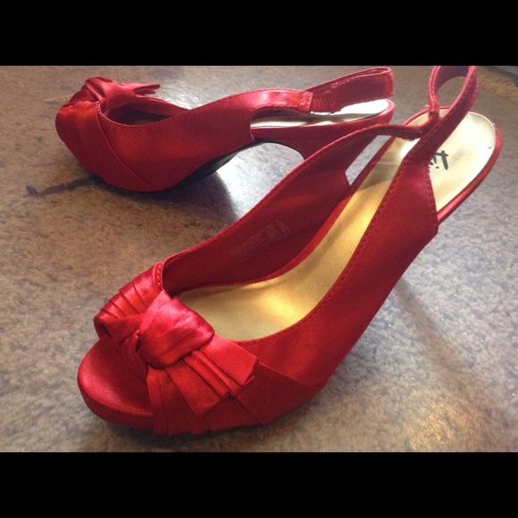 Red Satin Slingback Peeptoe heels
