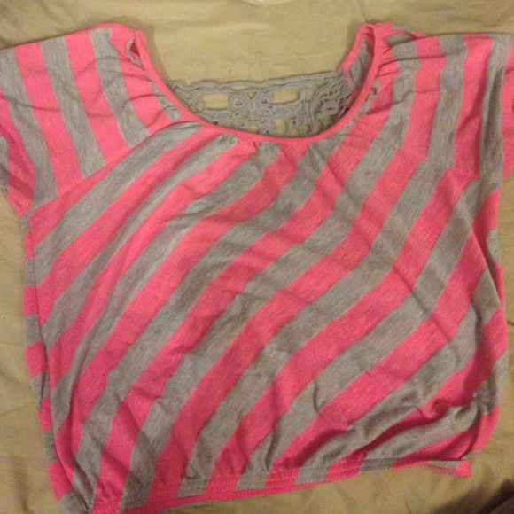 Pink & Grey Striped Shirt