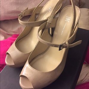 Nude patent leather heels