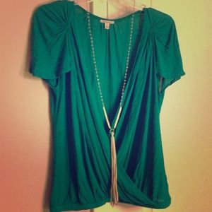 Open "wrap" blouse with puckered sleeves
