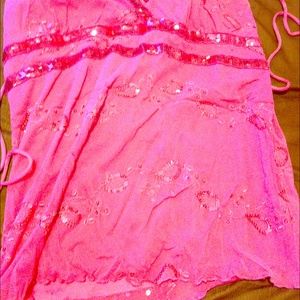 Pink sequinyy adjustable spaghetti strap tank top