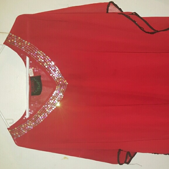 Sequin Collar Red Shawl