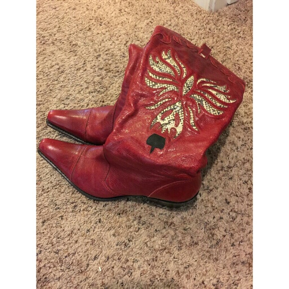 Red snake panel cowboy boots