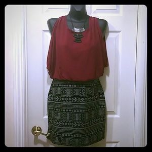 Burgundy and grey dress