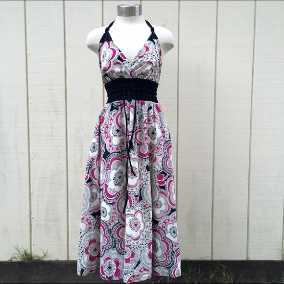 Anthropologie pink floral halter dress - Picture 2 of 4