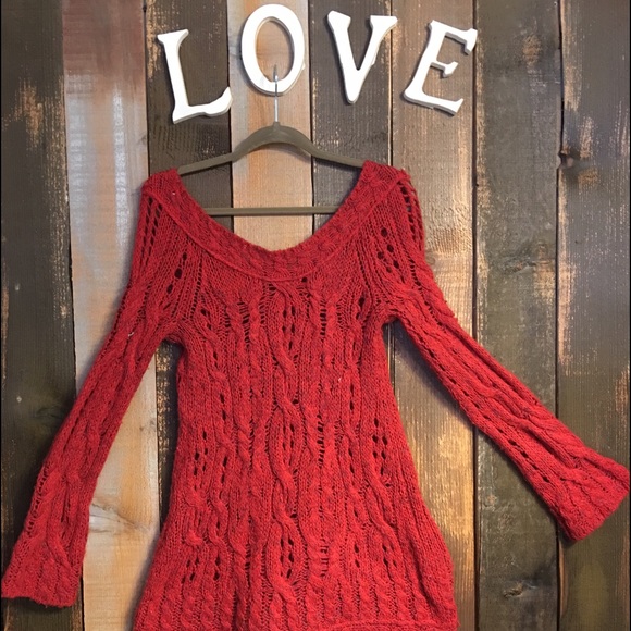 Orangish red free people knit sweater