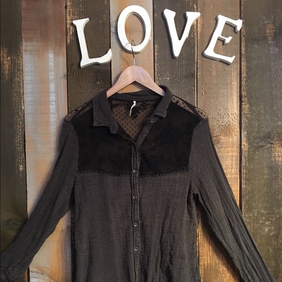 Free people grey and lace button up - Picture 1 of 4