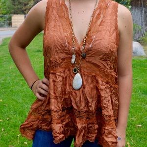 Orangish gold silk lace top