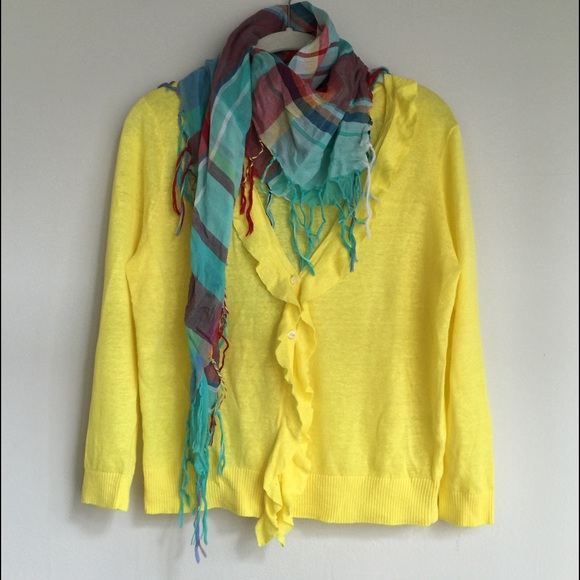 J. Crew Ruffled Yellow Cardigan