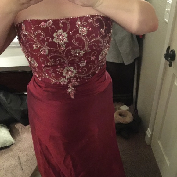 Mary's Bridal satin evening gown hand beaded