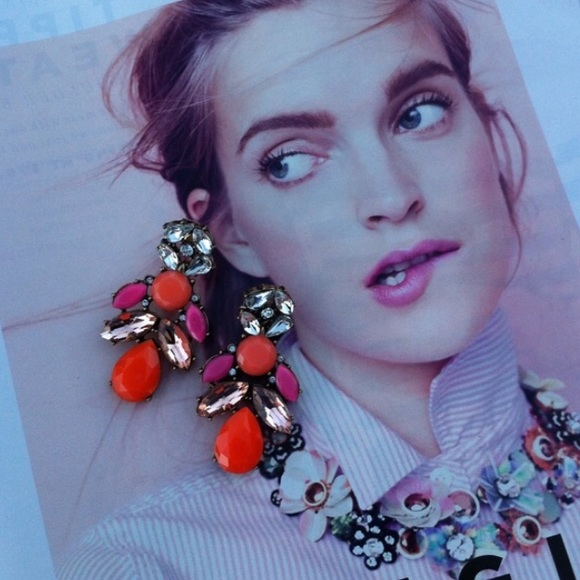 The Shiny Bauble Jewelry - Orange & Pink Crystal Chandelier Stud Earrings