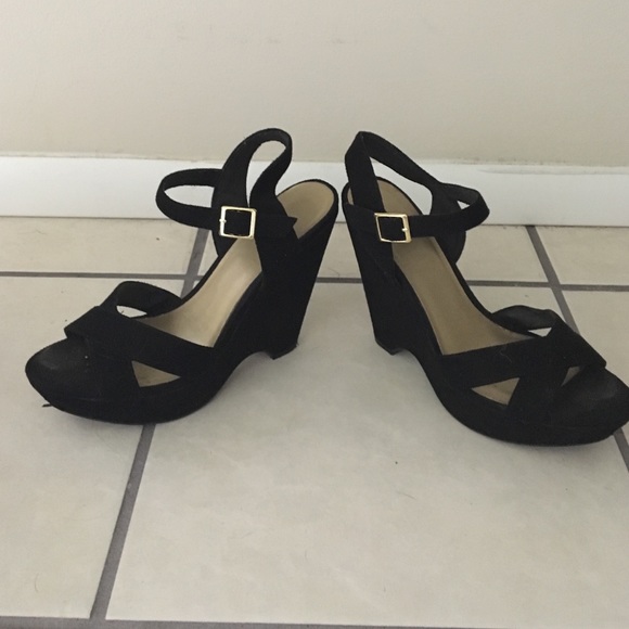 Black suede wedges