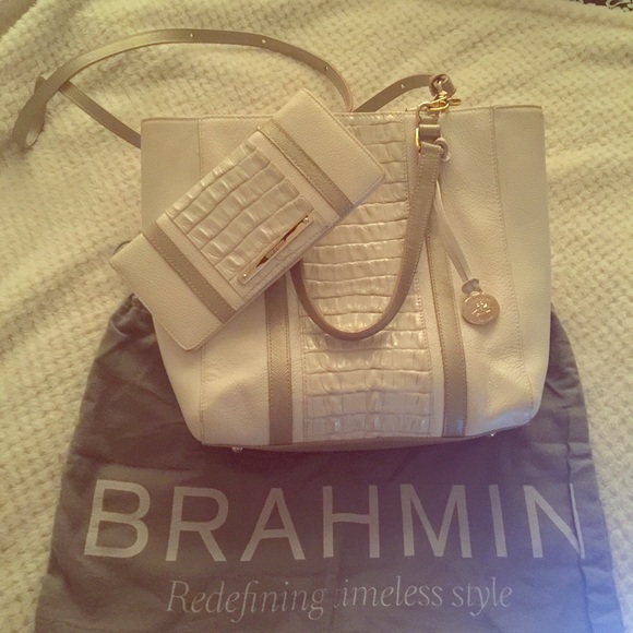 Brahmin off-white handbag with matching wallet