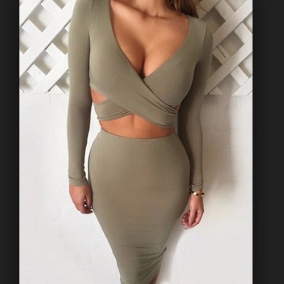 Olive green midi dress
