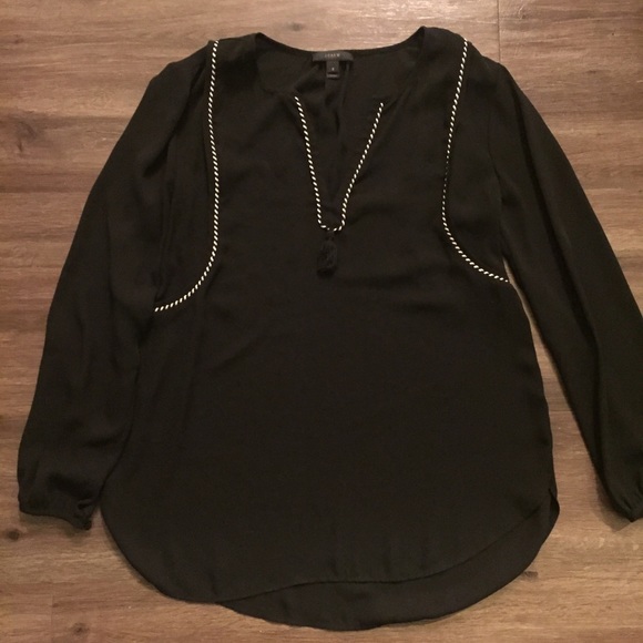 JCrew Black Tassel Blouse