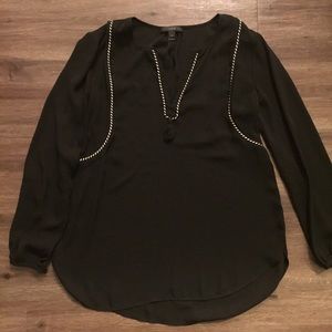 JCrew Black Tassel Blouse