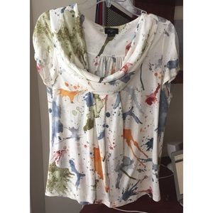 Paint Splatter Cowl Neck Blouse