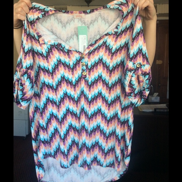 Pixely Edmond chevron print henley shirt