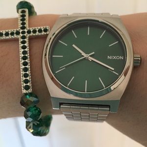 Nixon silver watch with green face