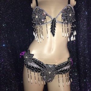 Black White Silver Sequin Bead Showgirl Costume