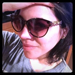 NWOT modified cateye sunglasses brown & gold!