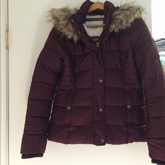 Dark red puffer winter jacket