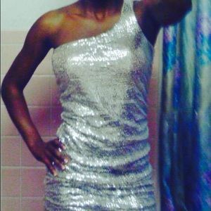 Michael Kors Silver One Shoulder Cocktail Dress