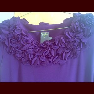 Taylor Ruffled neck deep purple sheath dress
