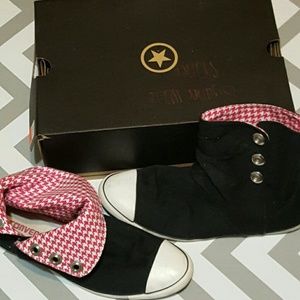 Converse Snap &Fold Over High Tops with pink plaid