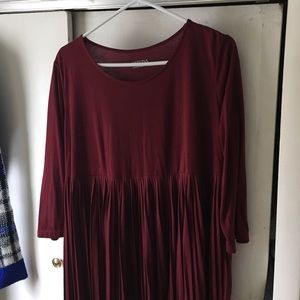 Wine Merona Dress with Pleats
