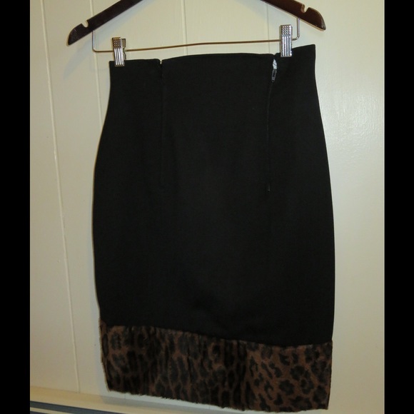Fendi black wool pencil skirt with faux leopard - Picture 1 of 2