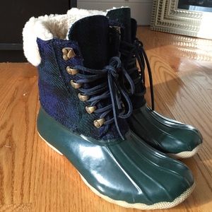 Green and Blue plaid Sperry Duck Boot