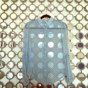 Free People Sheer Polka Dot Button Down