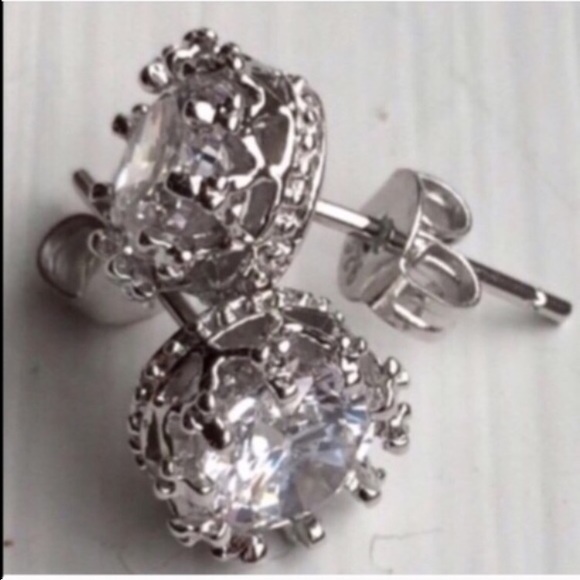 CZ Jewelry - NEW .925 Sterling CZ Crystal Crown Stud Earrings~