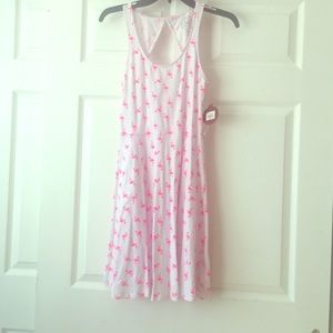 White dress with pink flamingos