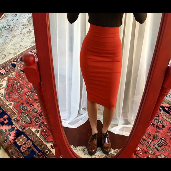 Bebe orange high waisted pencil skirt