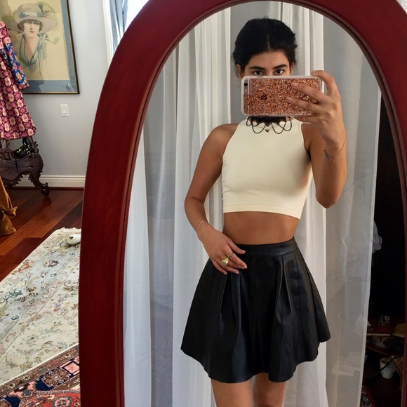 Pleather high waisted flared skirt