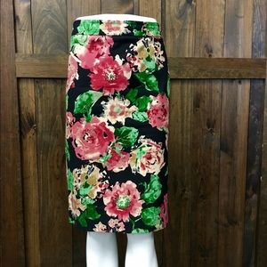 Talbots skirt black with large floral print
