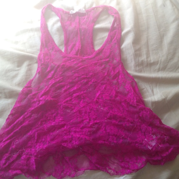 Pink Lace See Through Racerback Tank