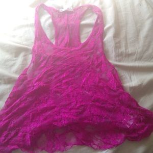 Pink Lace See Through Racerback Tank