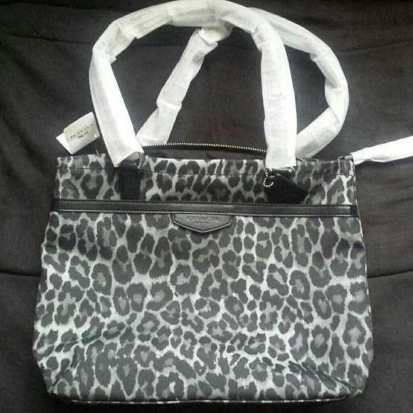 Coach Signature Stripe Ocelot Tote