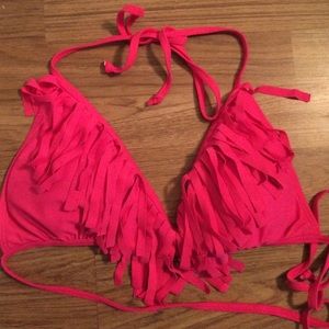 Pink, triangle fringed bikini top