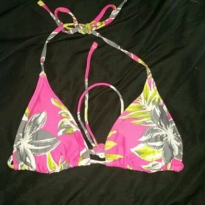 Neon pink floral bikini top 👙