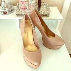 Jessica Simpson patent nude platform heel